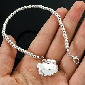 Hello Kitty Beaded Silvertone Charm Bracelet Sanrio Cat Japanese Pop Culture New